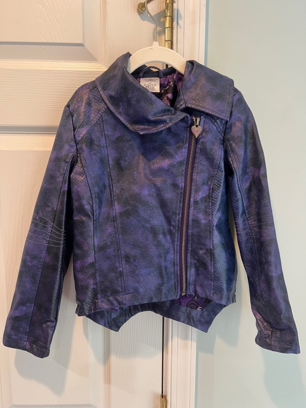 Disney Girls' Purple Tie-Dye Faux Leather Moto Jacket